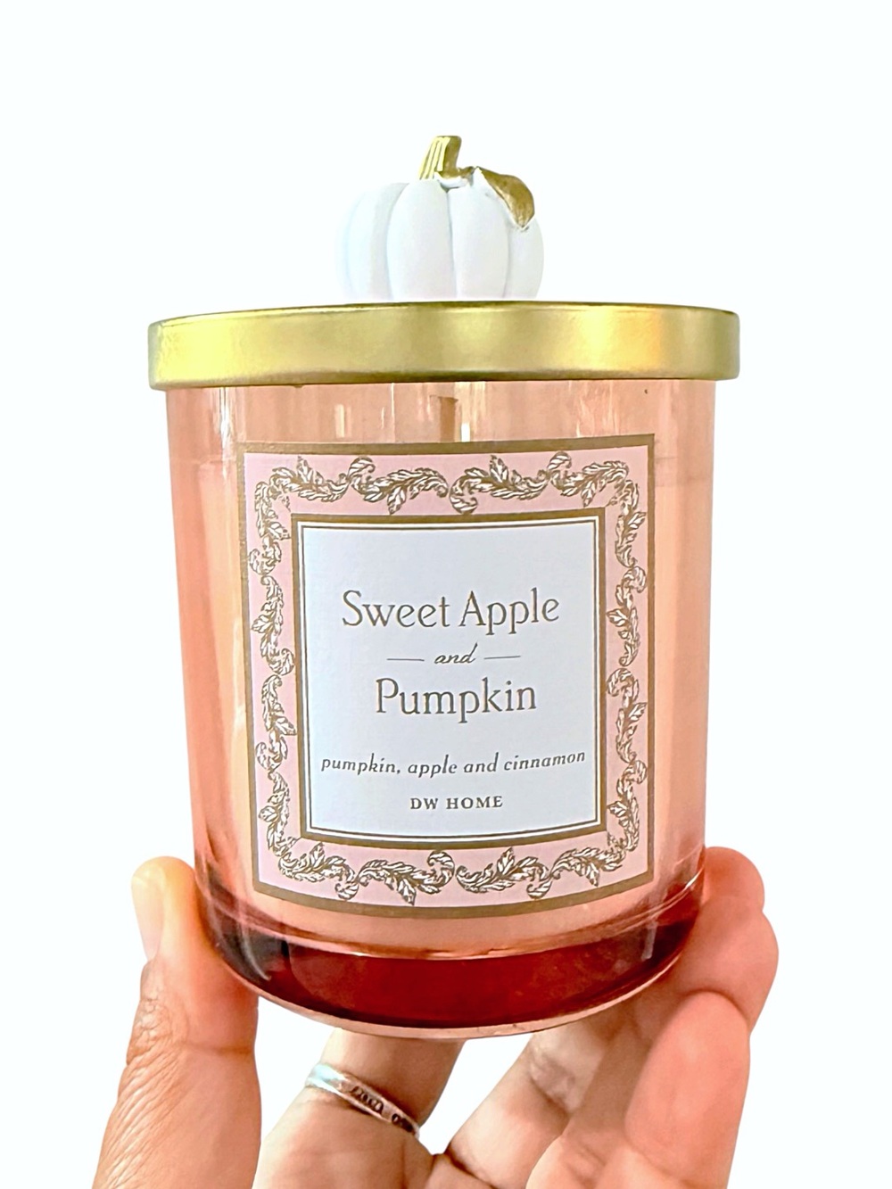 DW Home Sweet Apple and Pumpkin Luxury Scented Candle - Pink Glass with Gold Lid